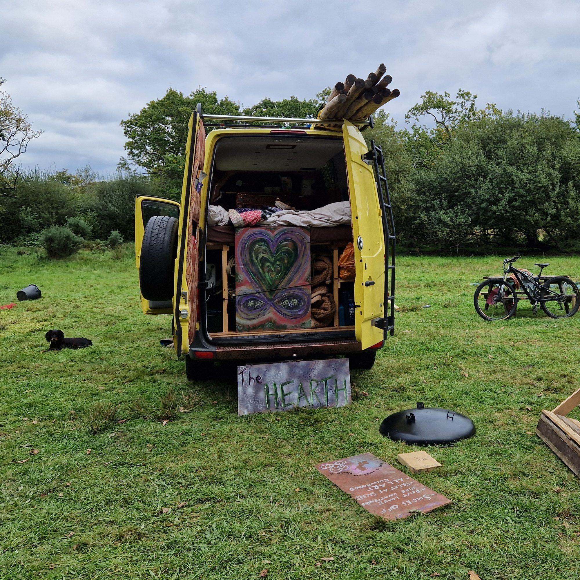 The van, the painting, the board