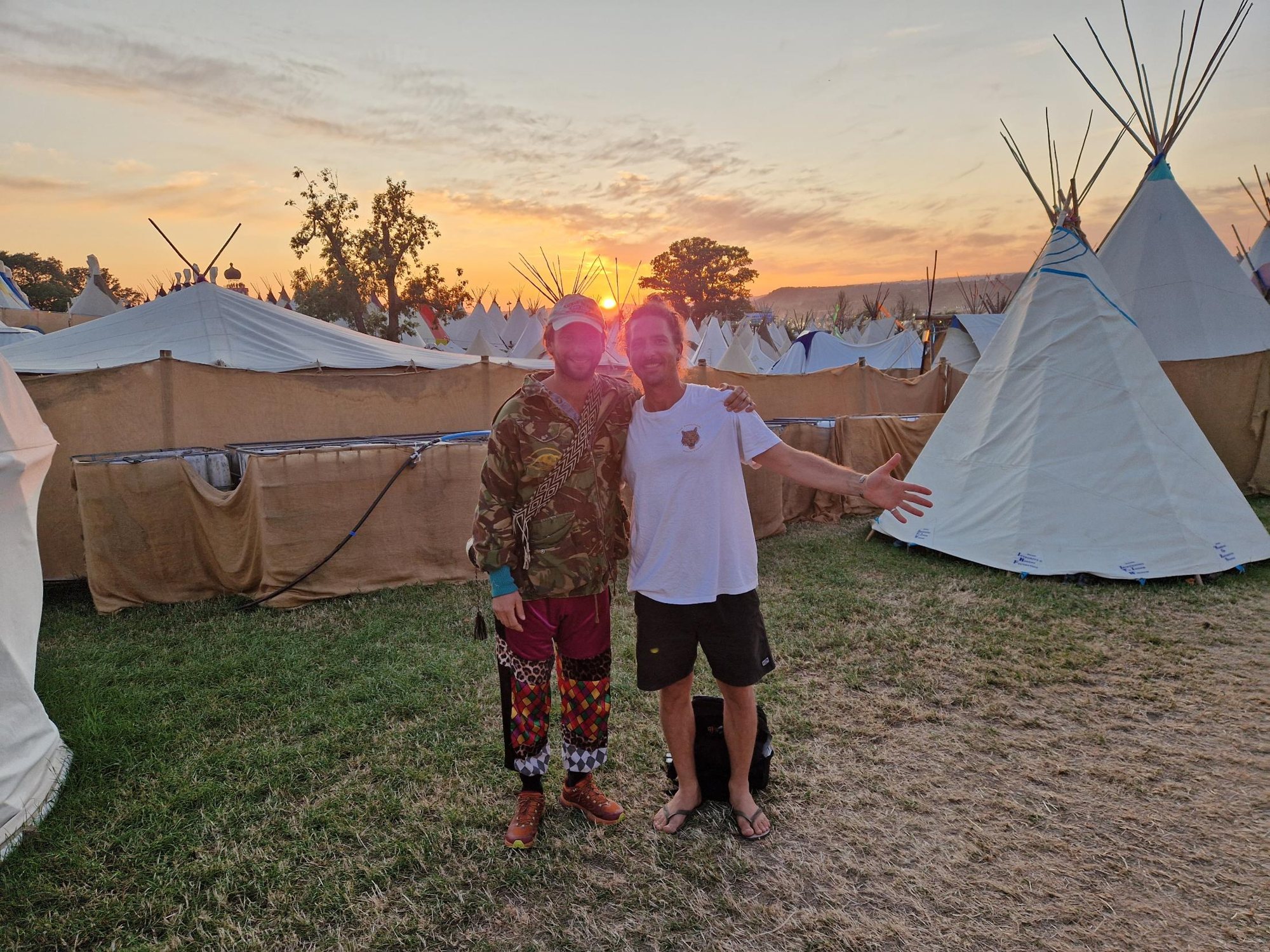 Chance and Reni at sunset in the Tipi Field