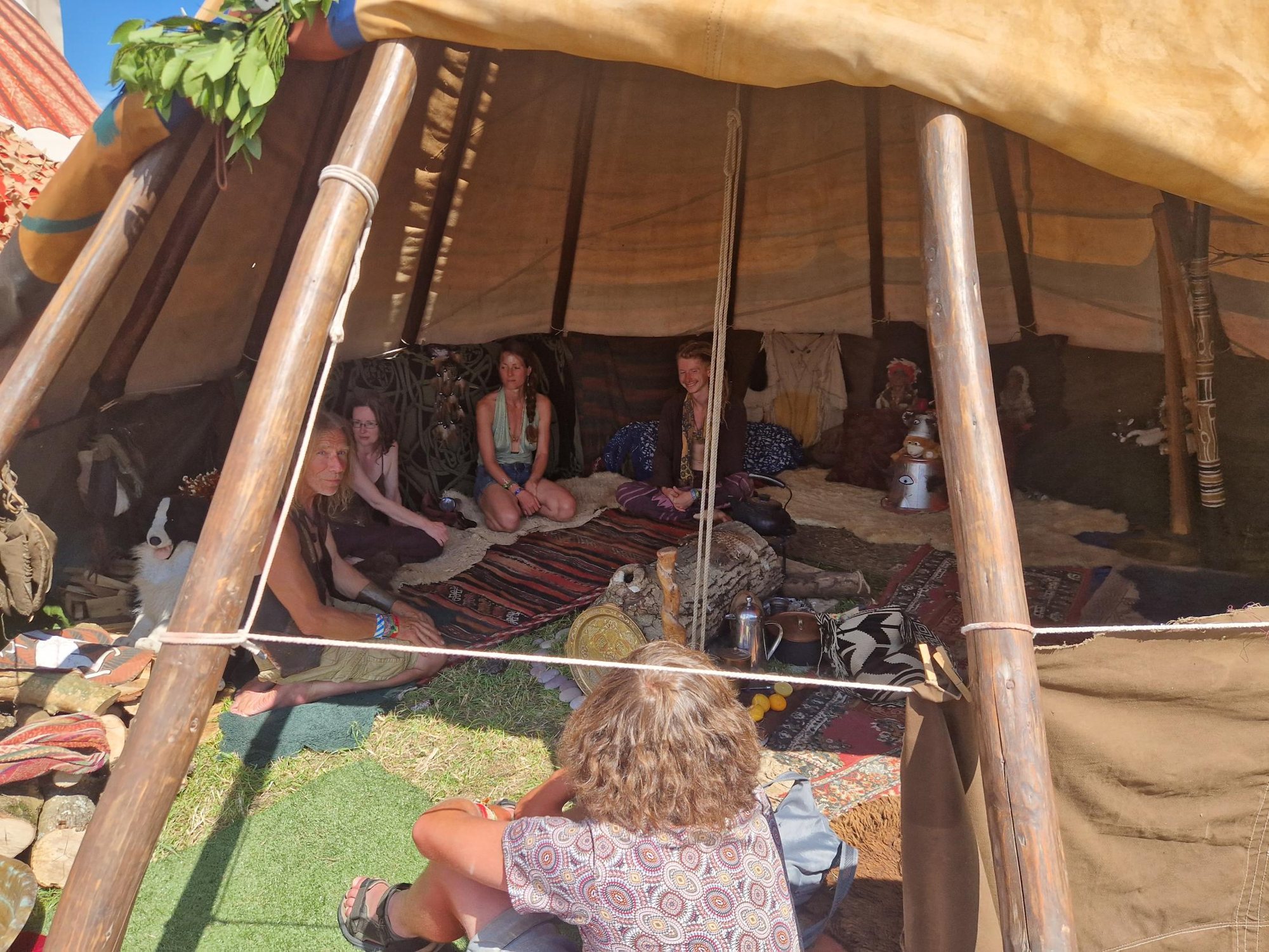 The circle inside the HEARTH tipi at Glastonbury