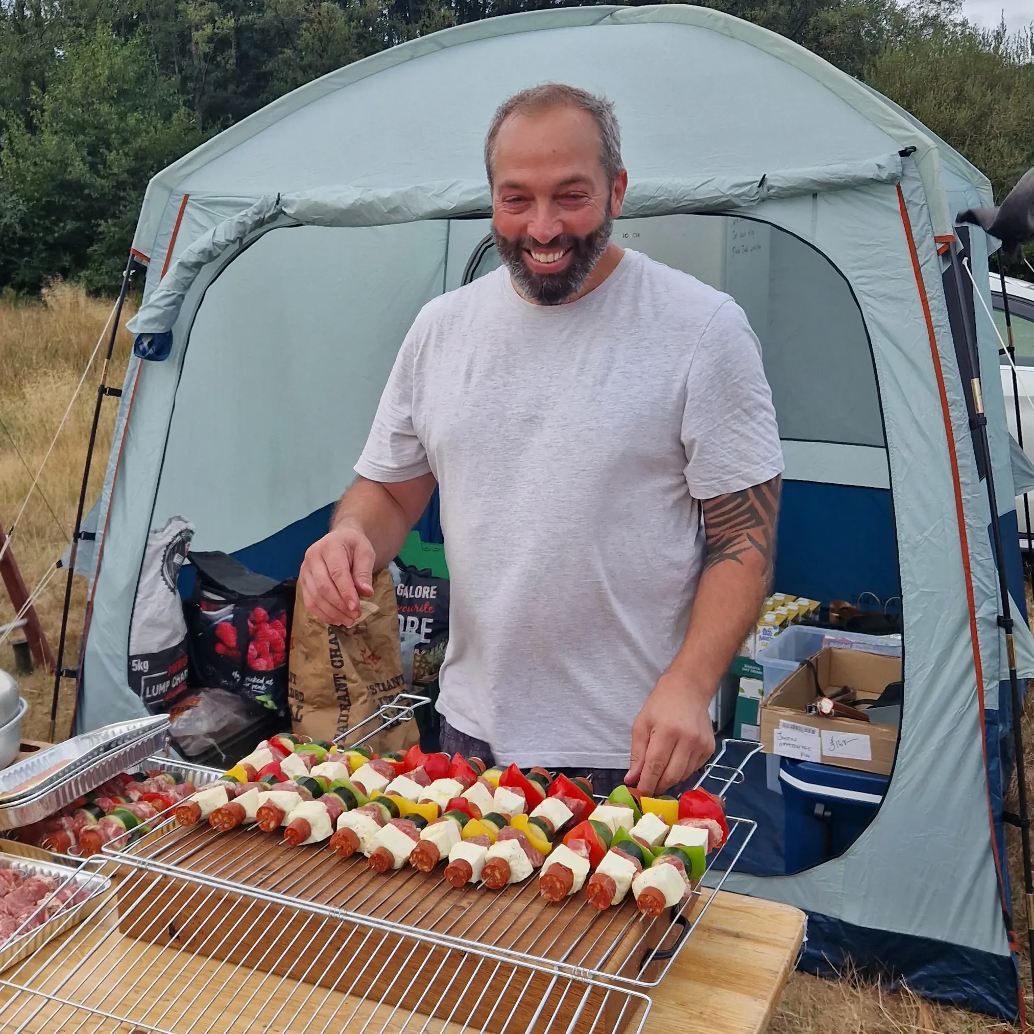 Preparing skewers for the fire