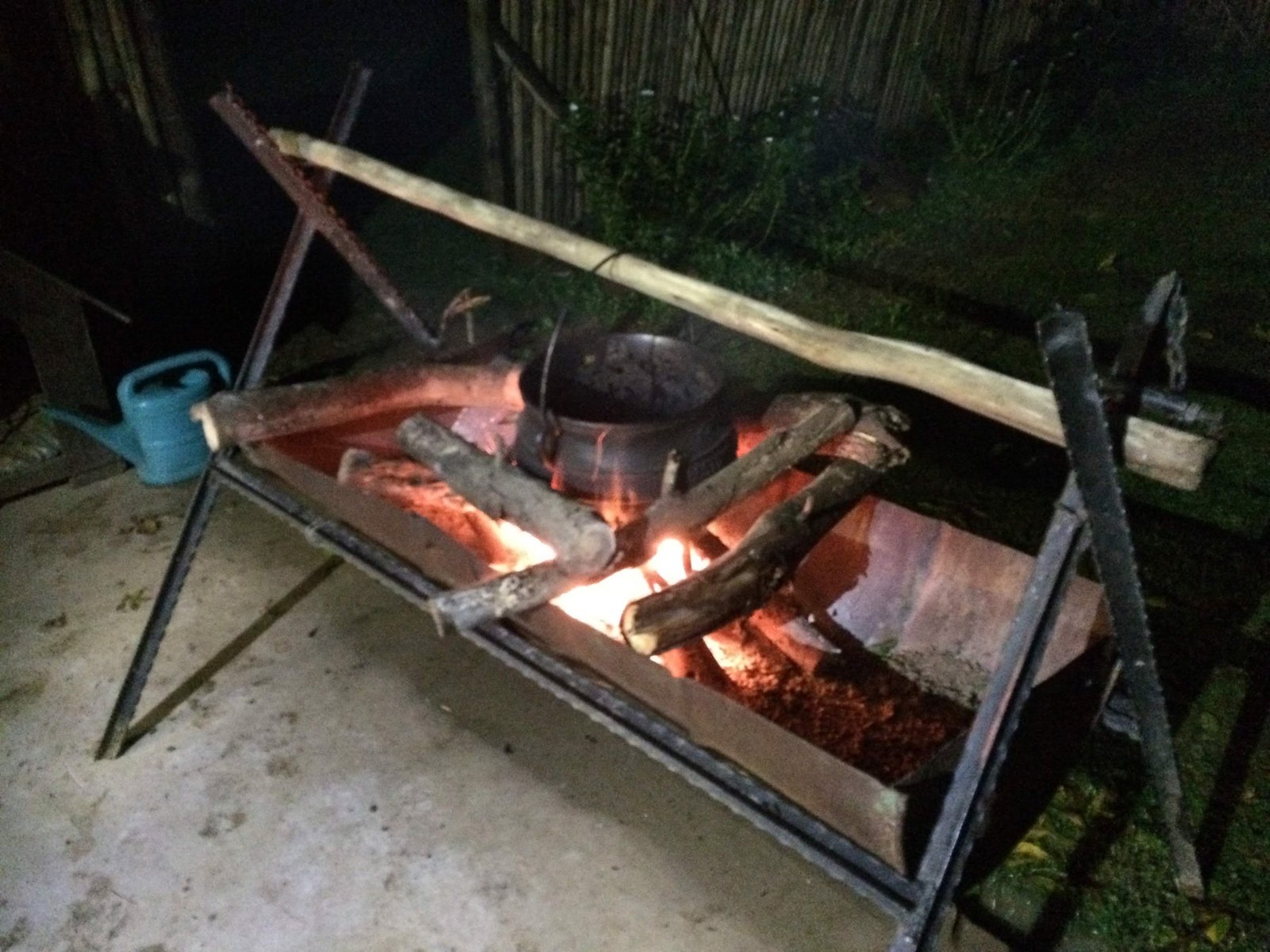 The braai fire burning